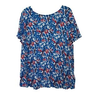 Lane Bryant Womens Top 22/24 Blue Floral Gauze Boho Tunic Breathable Breezy 036